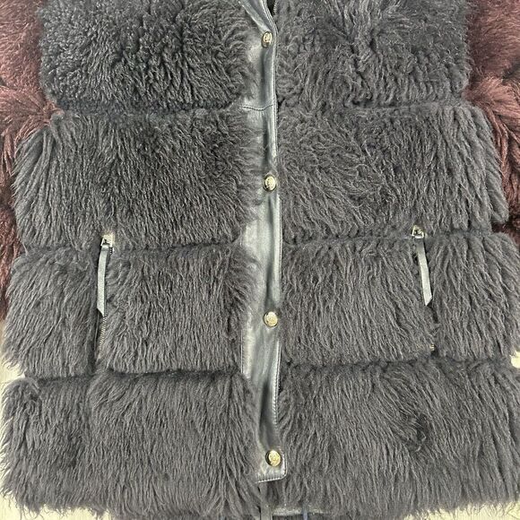 Rare Tommy Hilfiger Fur Coat Shearling Hooded Jacket Navy Burgundy Size 2 - Picture 6 of 12